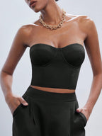 BIZwear Solid Tube Top & Wide Leg Pants Workwear shein