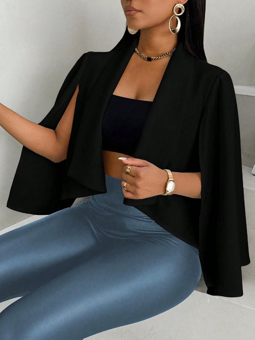 Women's Leopard Splice Lapel Cardigan Simple Blazer Jacket shein