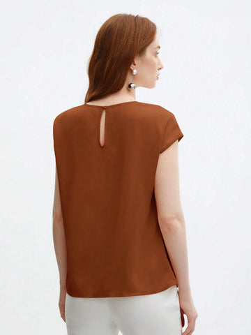 Crew Neck Gathered Shoulder Sleeve Blouse