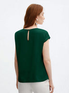 Crew Neck Gathered Shoulder Sleeve Blouse shein