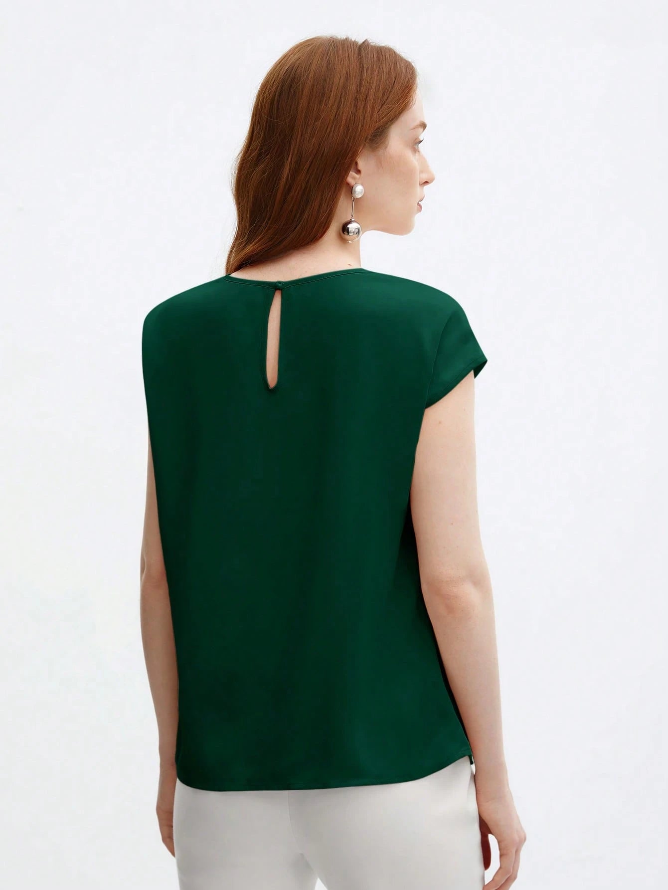 Crew Neck Gathered Shoulder Sleeve Blouse shein