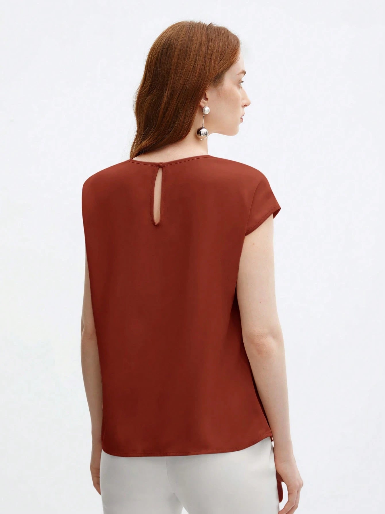 Crew Neck Gathered Shoulder Sleeve Blouse shein