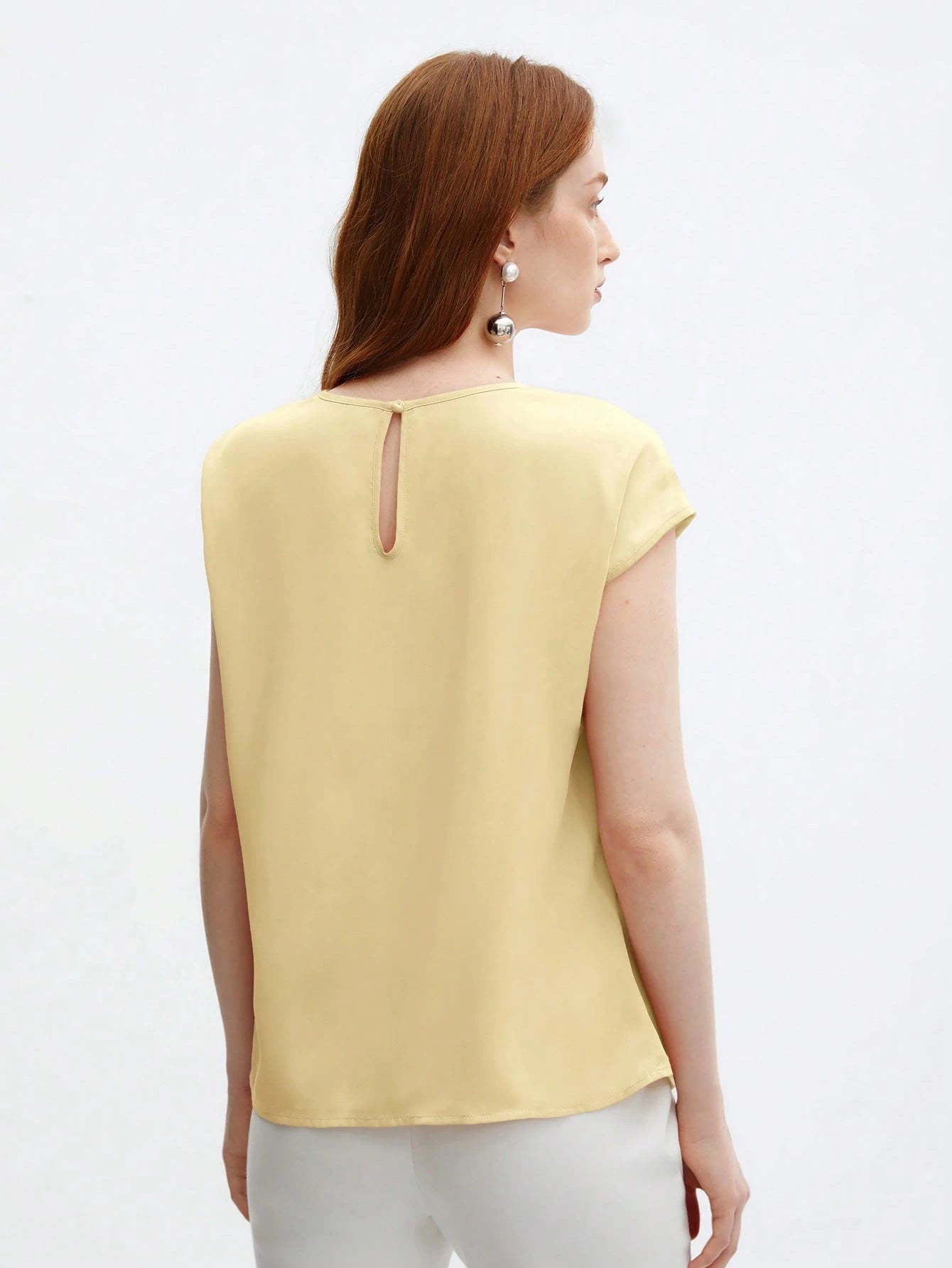 Crew Neck Gathered Shoulder Sleeve Blouse shein