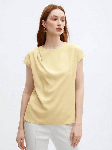 Crew Neck Gathered Shoulder Sleeve Blouse