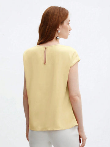 Crew Neck Gathered Shoulder Sleeve Blouse