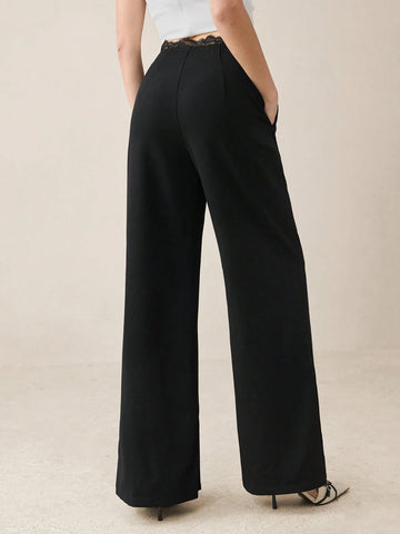 Fashion See-Through Lace Black Wide Leg Pants