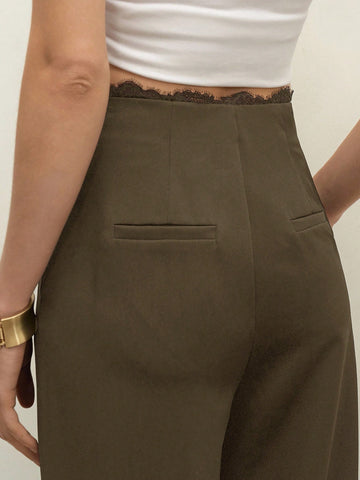 Fashion See-Through Lace Black Wide Leg Pants