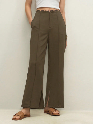 Fashion See-Through Lace Black Wide Leg Pants