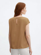 Crew Neck Gathered Shoulder Sleeve Blouse shein