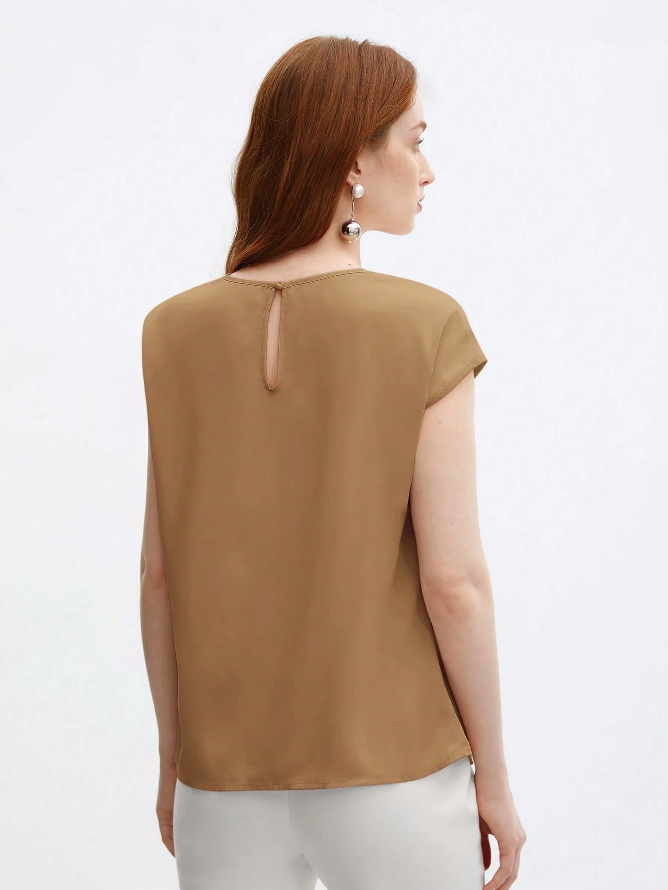Crew Neck Gathered Shoulder Sleeve Blouse shein