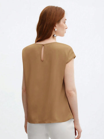 Crew Neck Gathered Shoulder Sleeve Blouse