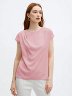 Crew Neck Gathered Shoulder Sleeve Blouse shein