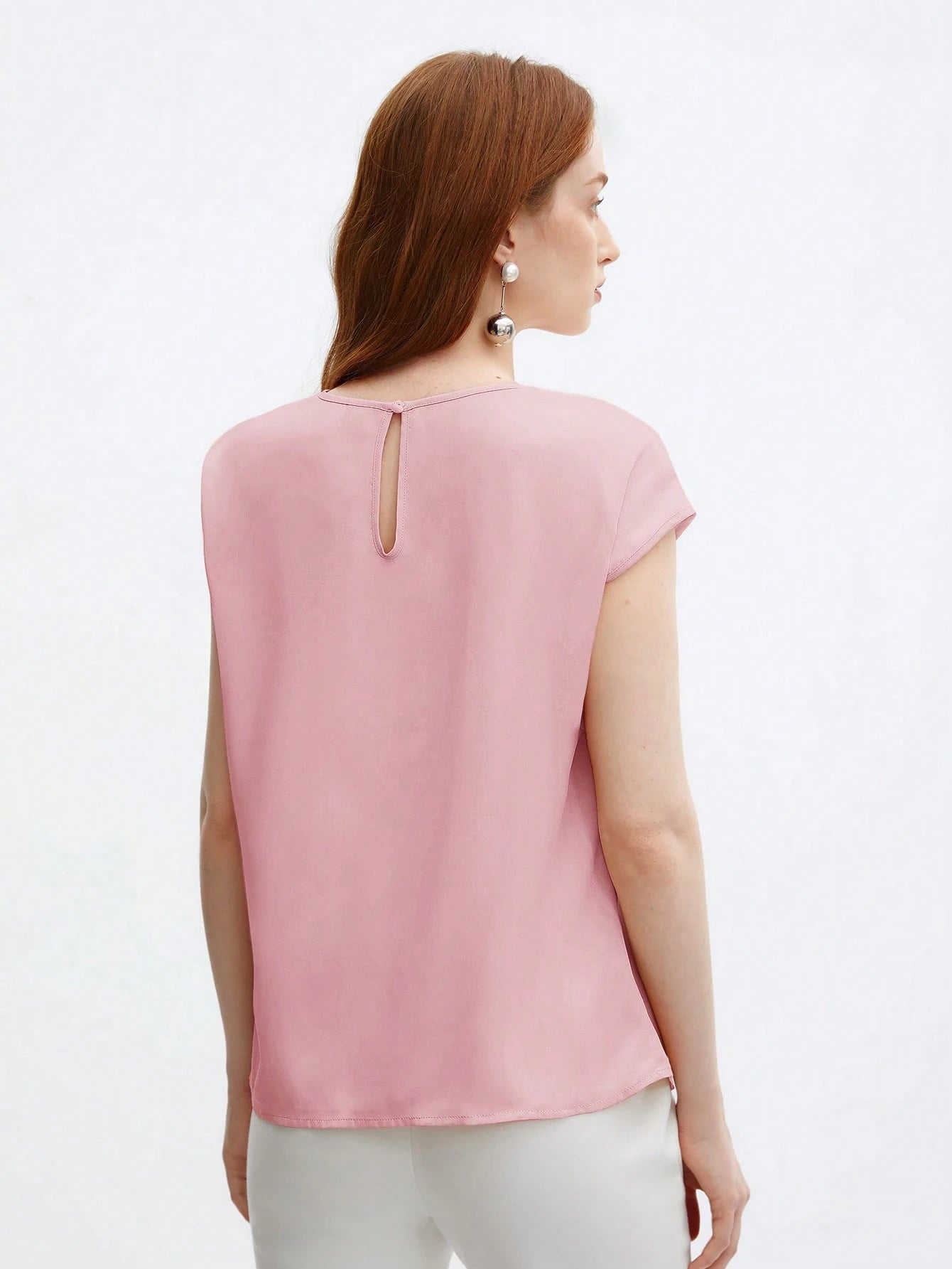 Crew Neck Gathered Shoulder Sleeve Blouse shein