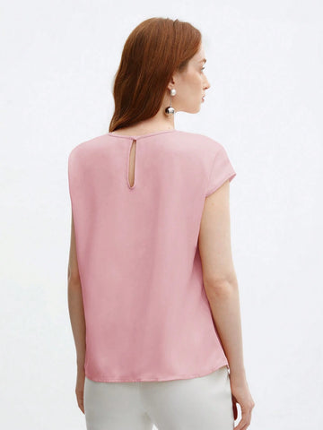 Crew Neck Gathered Shoulder Sleeve Blouse