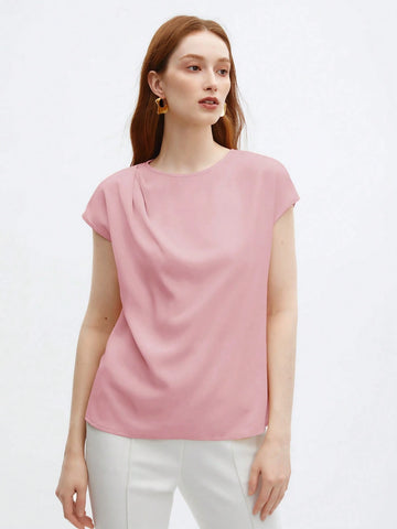 Crew Neck Gathered Shoulder Sleeve Blouse