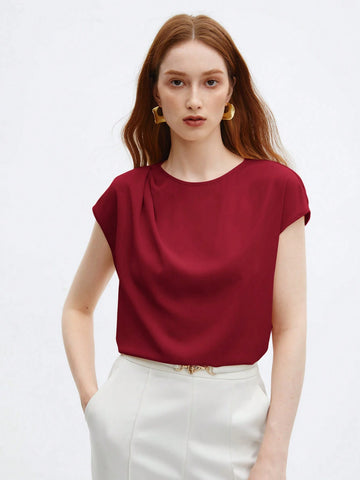 Crew Neck Gathered Shoulder Sleeve Blouse
