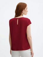 Crew Neck Gathered Shoulder Sleeve Blouse shein