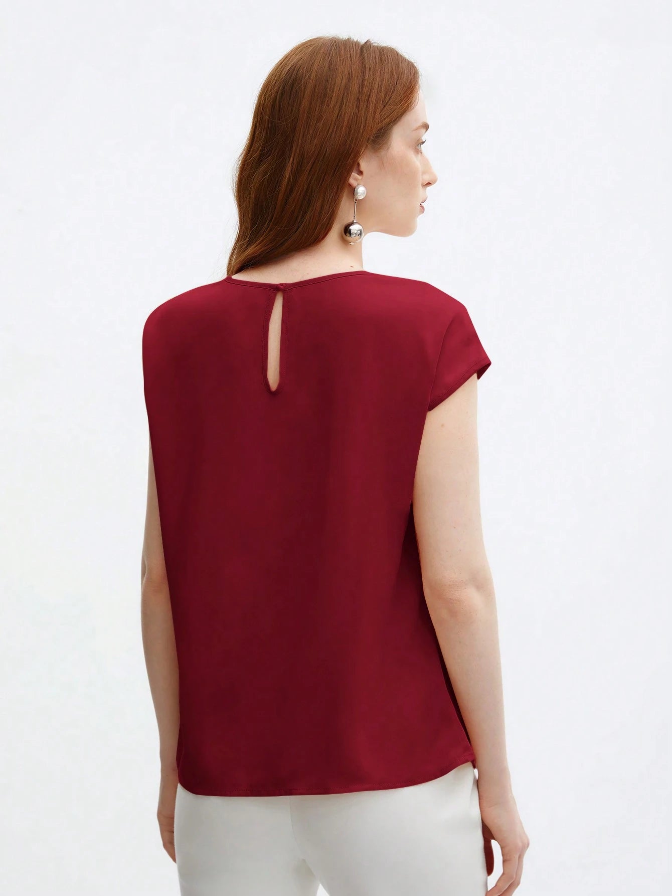 Crew Neck Gathered Shoulder Sleeve Blouse shein