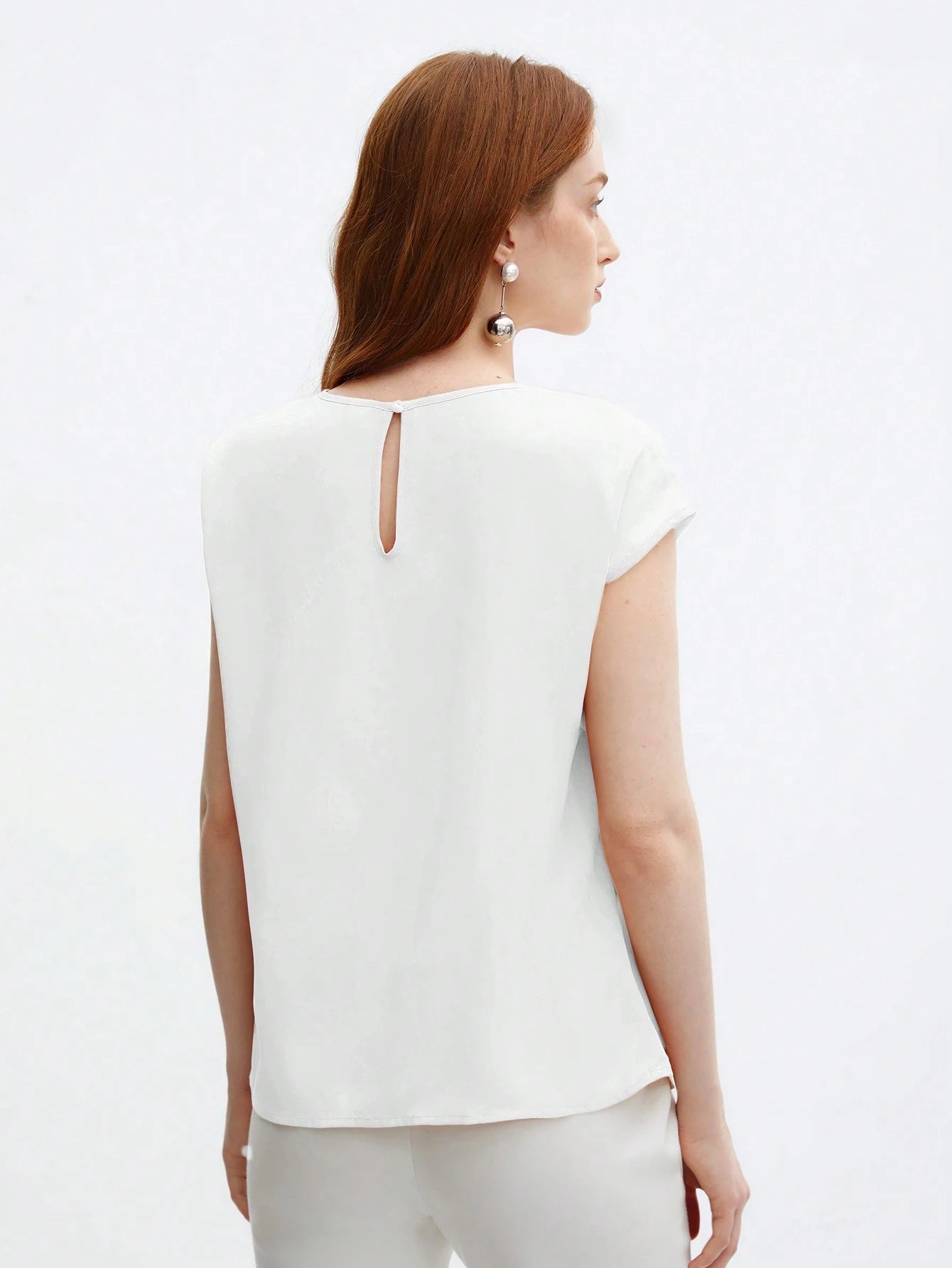 Crew Neck Gathered Shoulder Sleeve Blouse shein