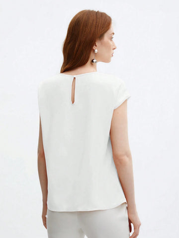 Crew Neck Gathered Shoulder Sleeve Blouse