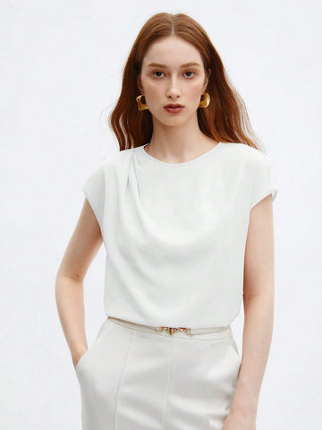 Crew Neck Gathered Shoulder Sleeve Blouse