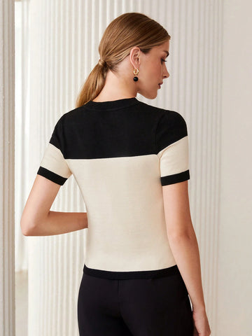2pcs Contrast Color Fitted Knit Sweater