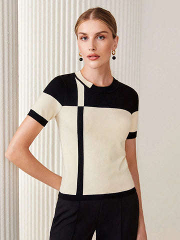 2pcs Contrast Color Fitted Knit Sweater