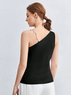 BizChic Pearl Decor Chain Strap Draped Neck Sleeveless Blouse shein