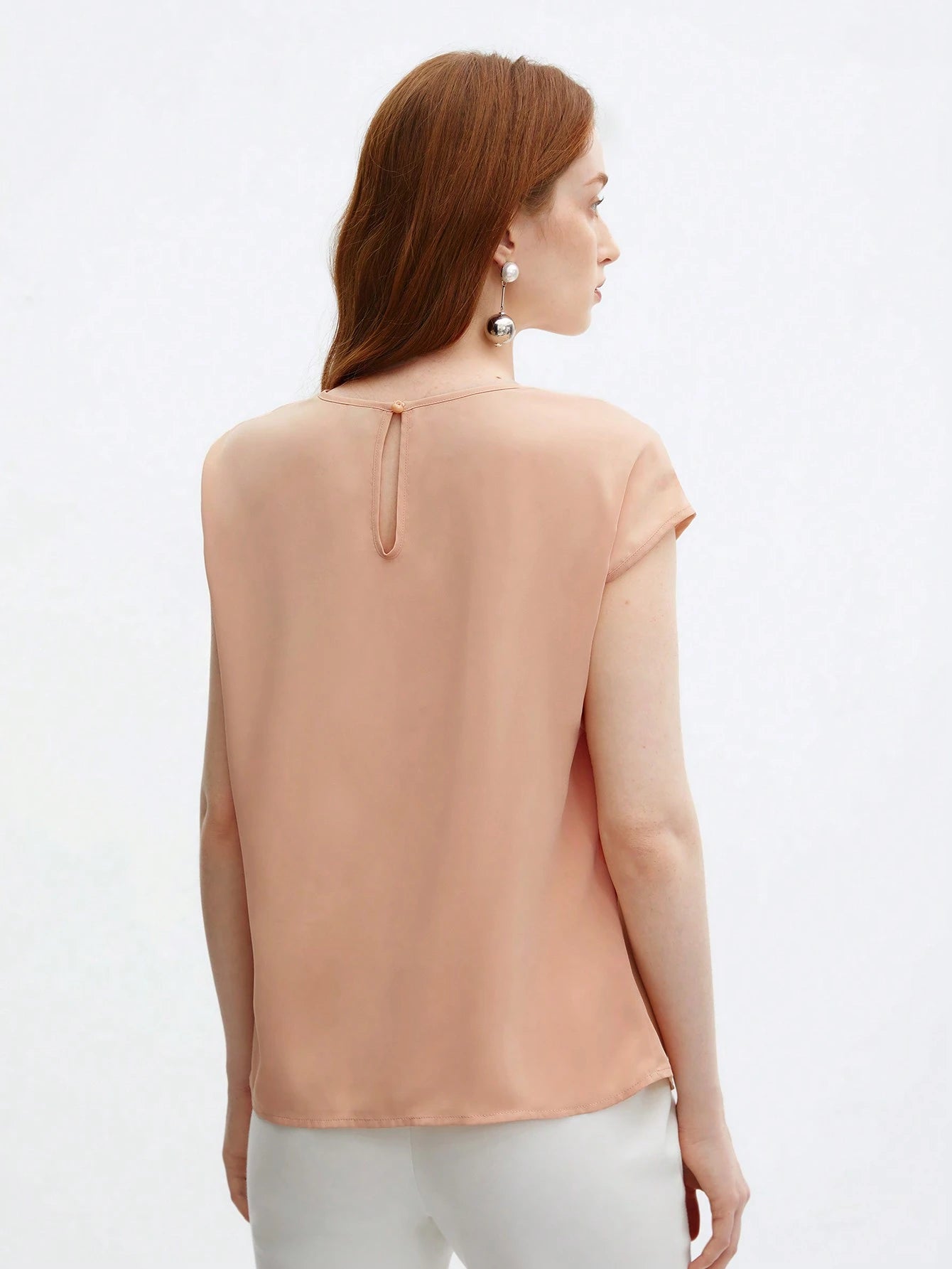 Crew Neck Gathered Shoulder Sleeve Blouse shein