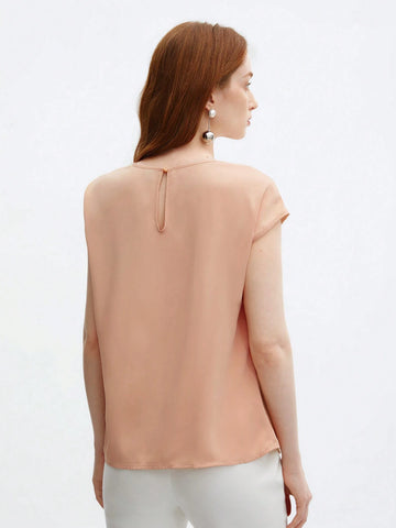 Crew Neck Gathered Shoulder Sleeve Blouse