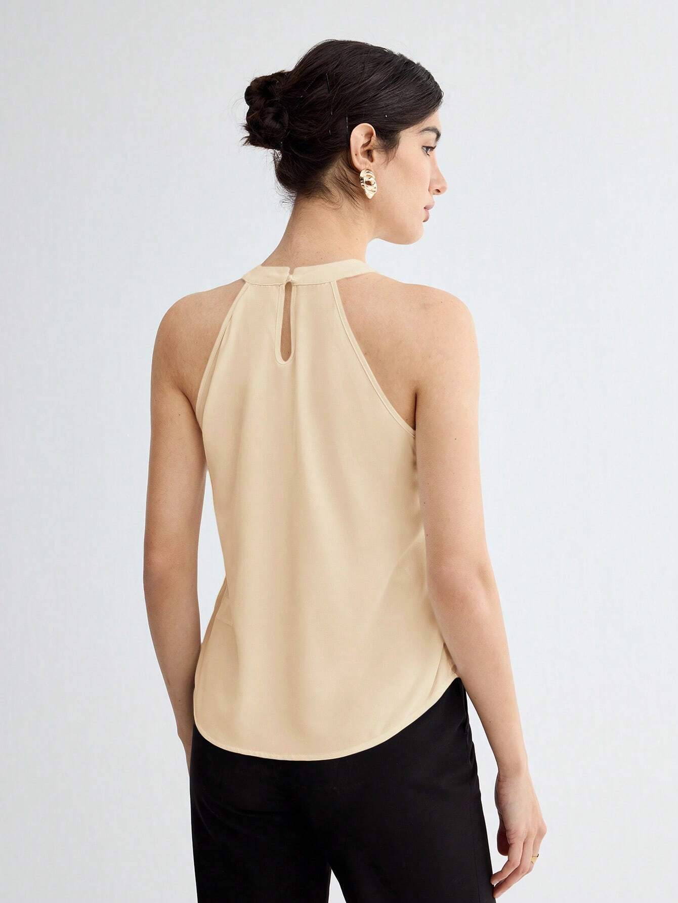 BizChic Women Summer Solid Color Halter Neck Elegant Sleeveless Top shein