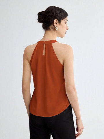BizChic Women Summer Solid Color Halter Neck Elegant Sleeveless Top