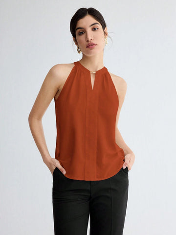BizChic Women Summer Solid Color Halter Neck Elegant Sleeveless Top