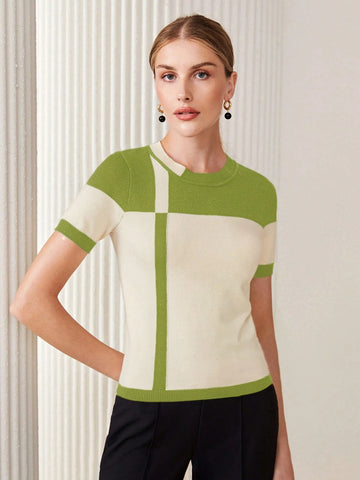 2pcs Contrast Color Fitted Knit Sweater