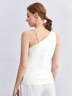 BizChic Pearl Decor Chain Strap Draped Neck Sleeveless Blouse shein
