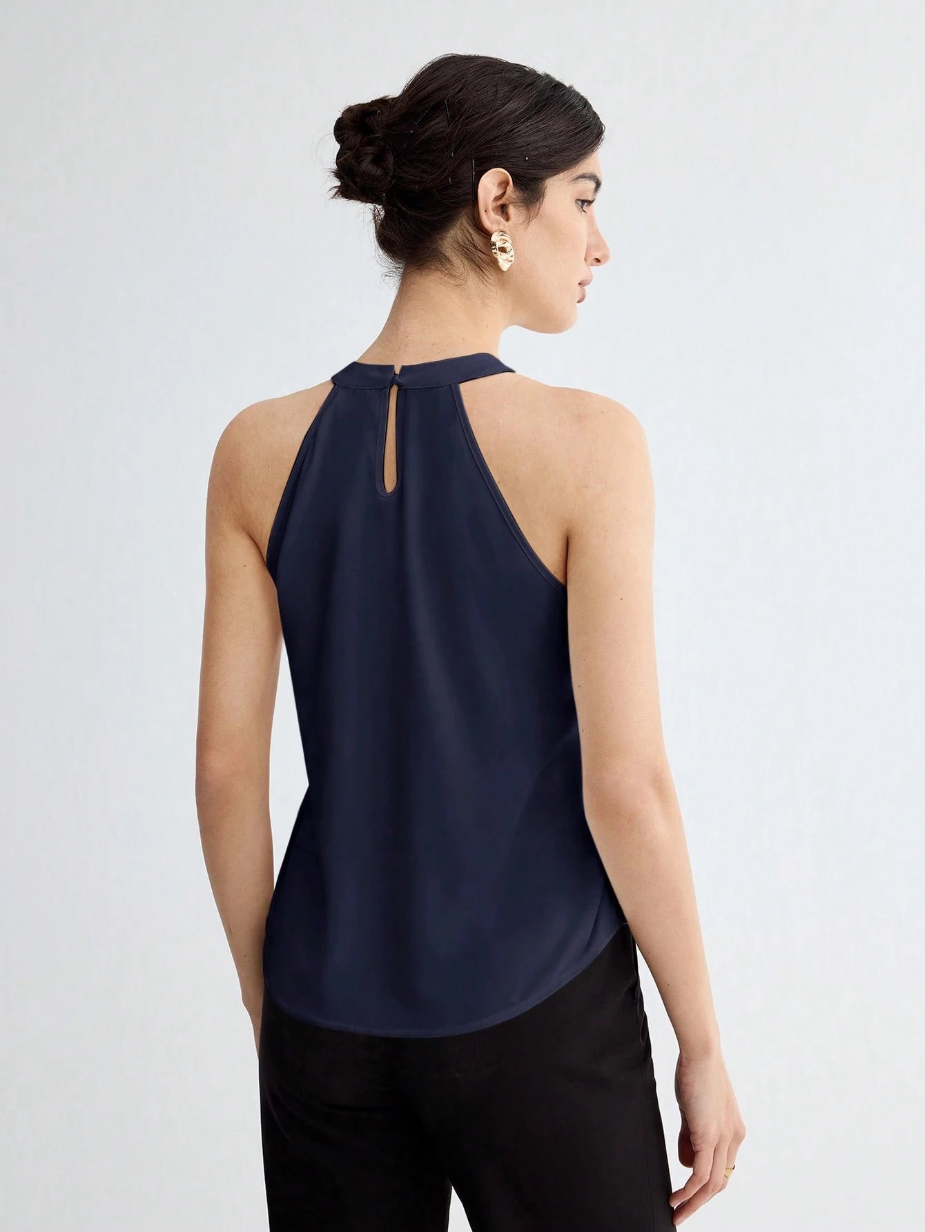 BizChic Women Summer Solid Color Halter Neck Elegant Sleeveless Top shein