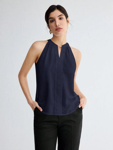 BizChic Women Summer Solid Color Halter Neck Elegant Sleeveless Top