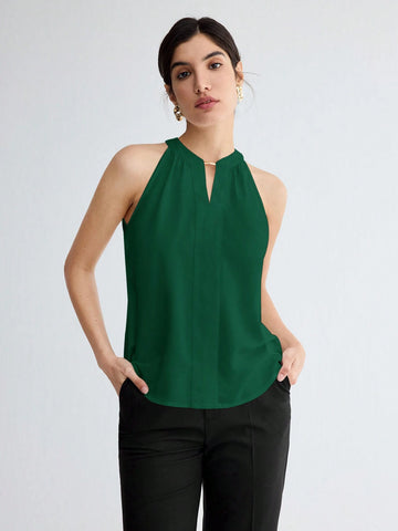 BizChic Women Summer Solid Color Halter Neck Elegant Sleeveless Top