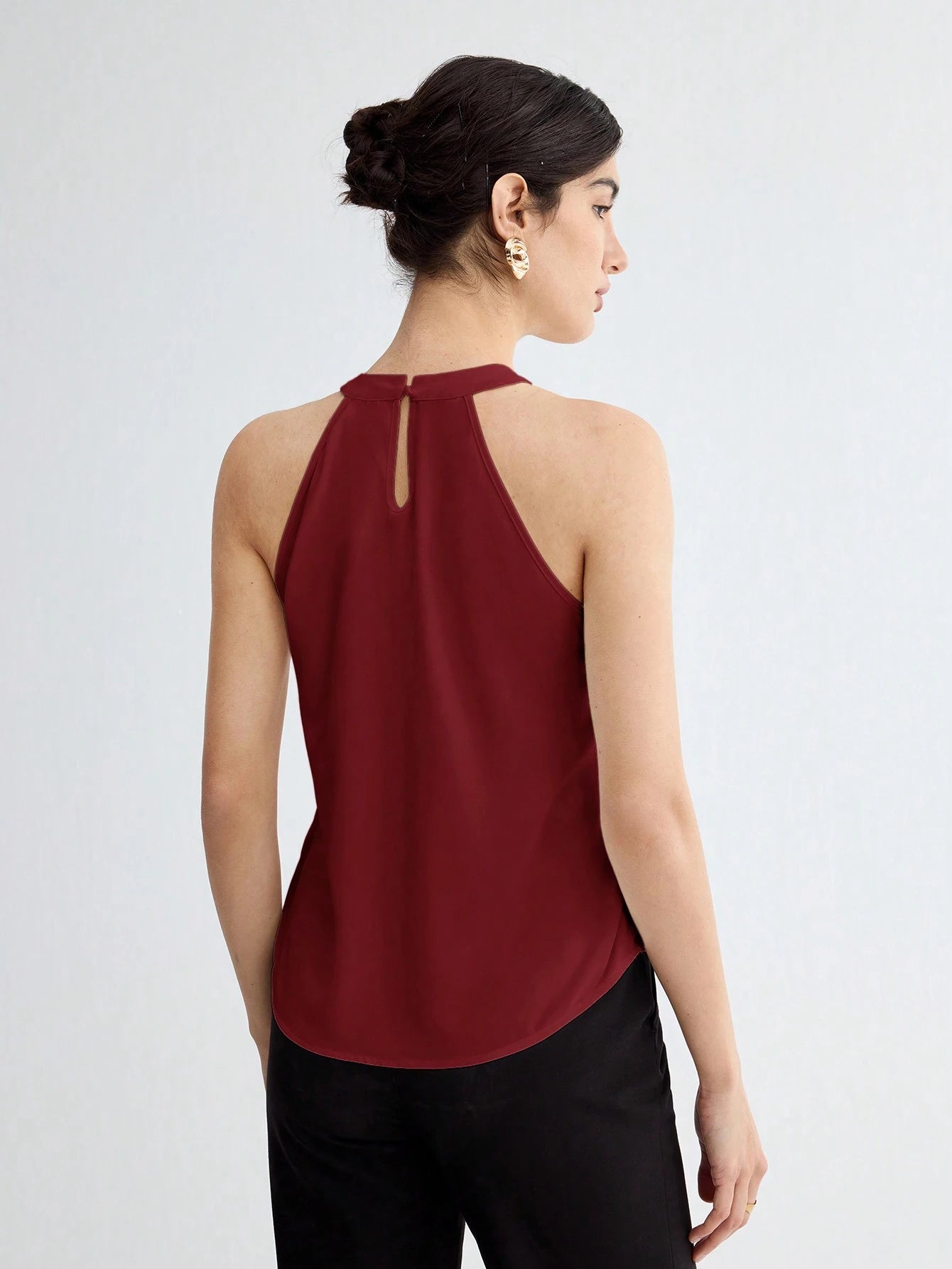 BizChic Women Summer Solid Color Halter Neck Elegant Sleeveless Top shein