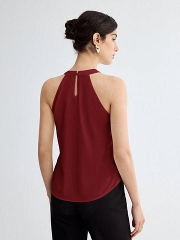 BizChic Women Summer Solid Color Halter Neck Elegant Sleeveless Top
