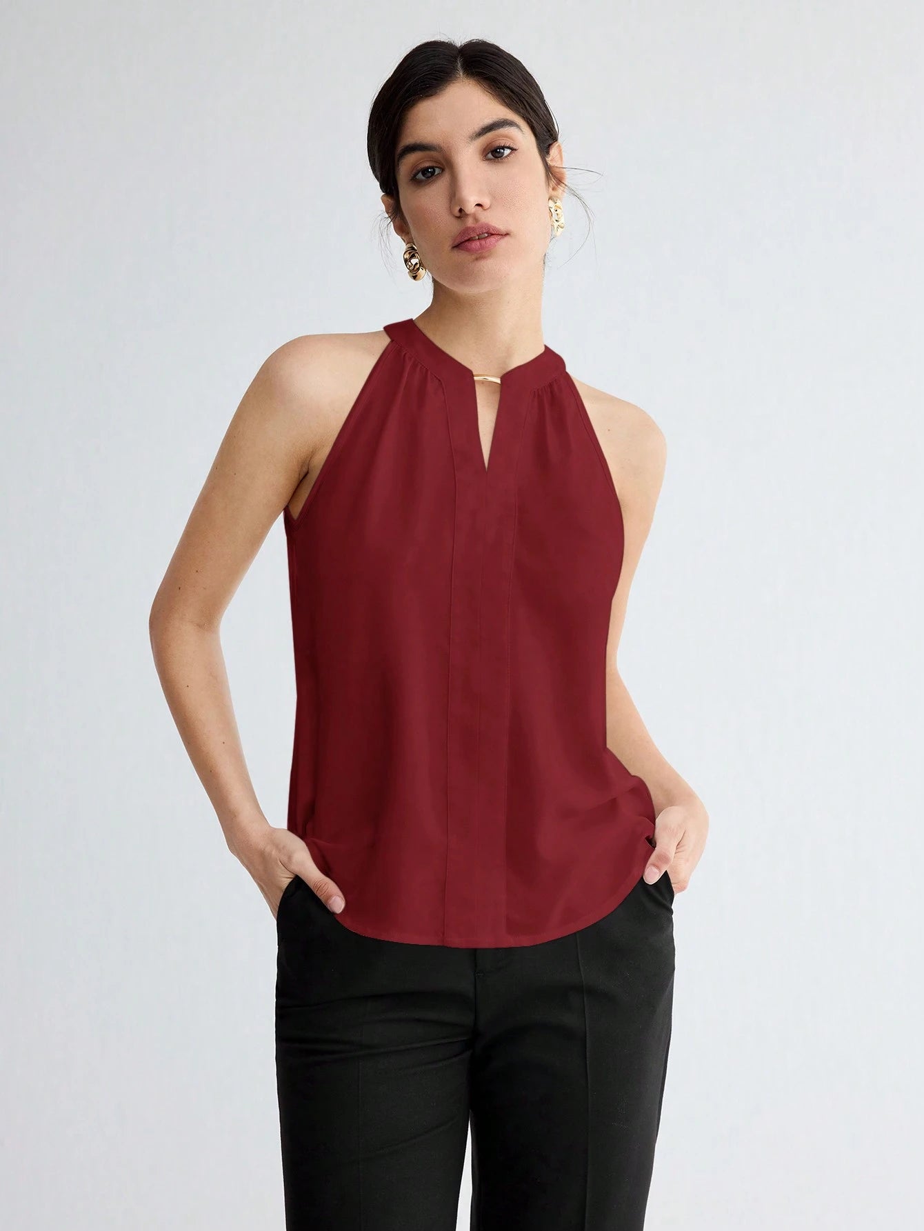 BizChic Women Summer Solid Color Halter Neck Elegant Sleeveless Top shein