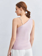 BizChic Pearl Decor Chain Strap Draped Neck Sleeveless Blouse shein