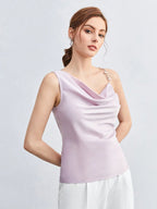 BizChic Pearl Decor Chain Strap Draped Neck Sleeveless Blouse shein