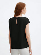 Crew Neck Gathered Shoulder Sleeve Blouse shein