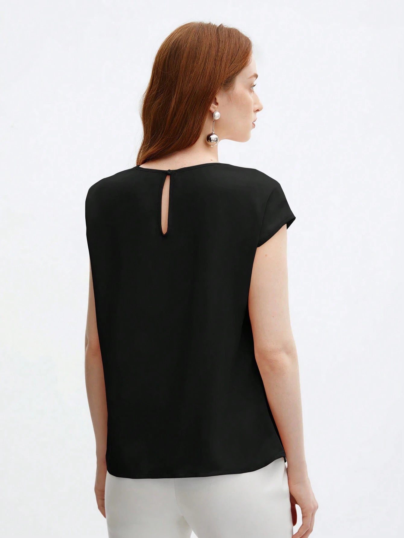 Crew Neck Gathered Shoulder Sleeve Blouse shein