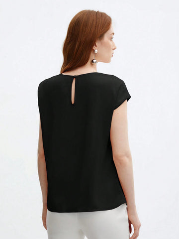 Crew Neck Gathered Shoulder Sleeve Blouse