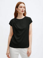 Crew Neck Gathered Shoulder Sleeve Blouse shein