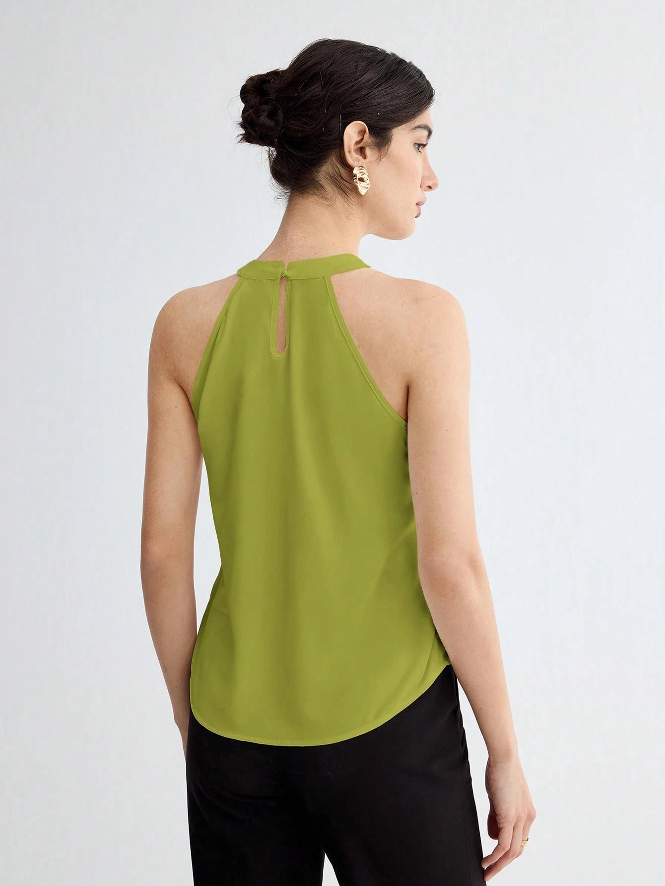 BizChic Women Summer Solid Color Halter Neck Elegant Sleeveless Top shein