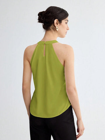 BizChic Women Summer Solid Color Halter Neck Elegant Sleeveless Top