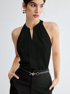 BizChic Women Summer Solid Color Halter Neck Elegant Sleeveless Top shein